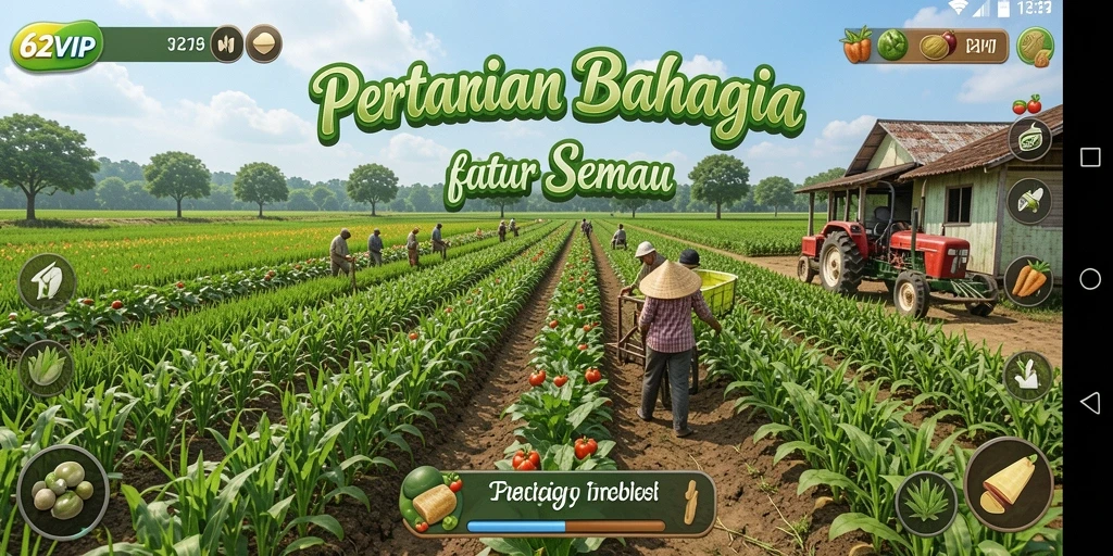 Tampilan gameplay <strong>62VIP</strong> yang menarik dan penuh warna dalam dunia pertanian.