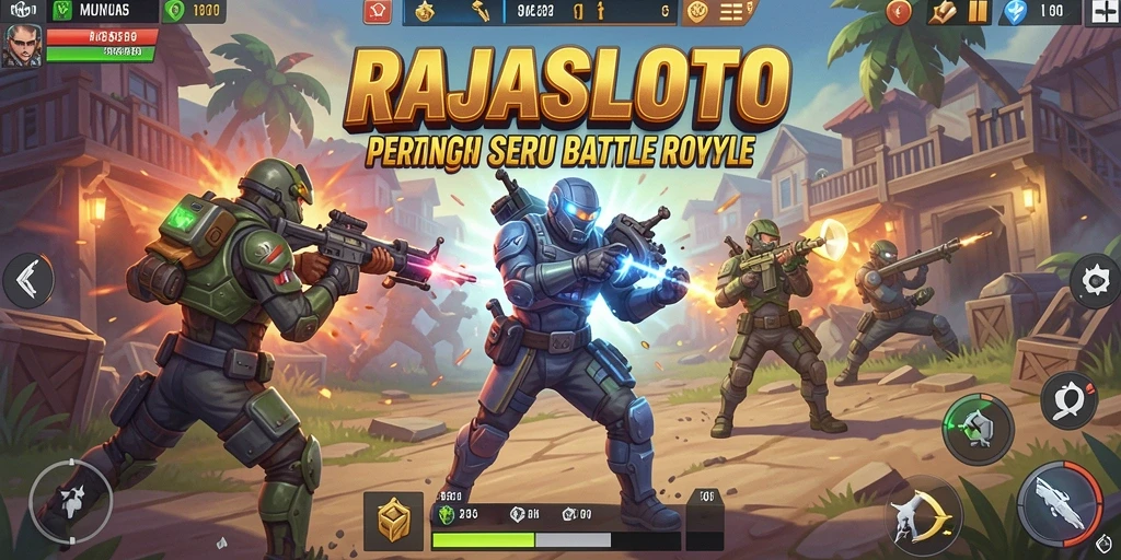 Tangkapan layar gameplay RAJASLOTO dengan pertarungan intens Battle Royale.